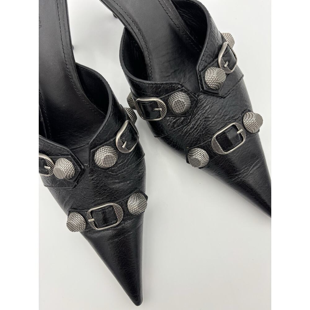 Balenciaga Point Toe Mules Black Leather Studded Size 39 / 9 Kitten Heel - Picture 6 of 16